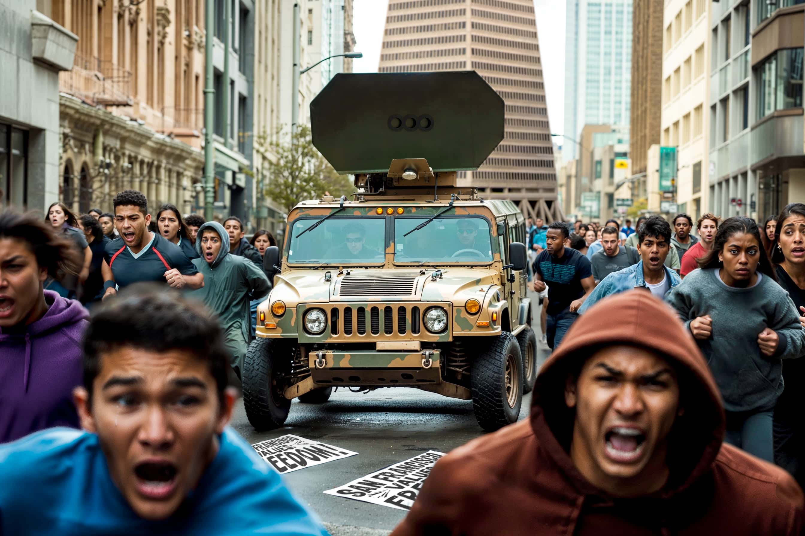 Protesters scatter as military Humvee deploys Active Denial System