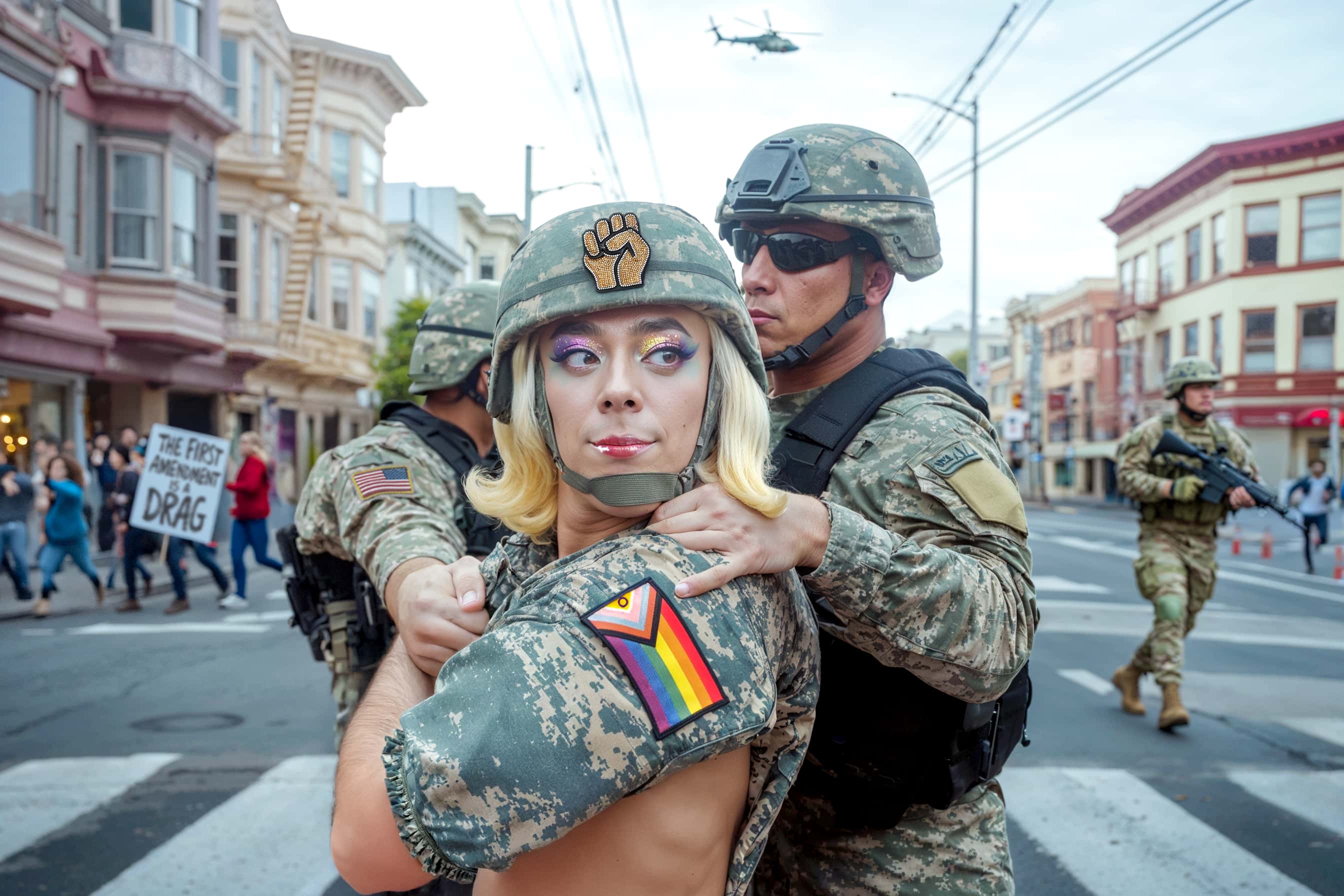 Soldiers detain drag queen during protest in Castro District